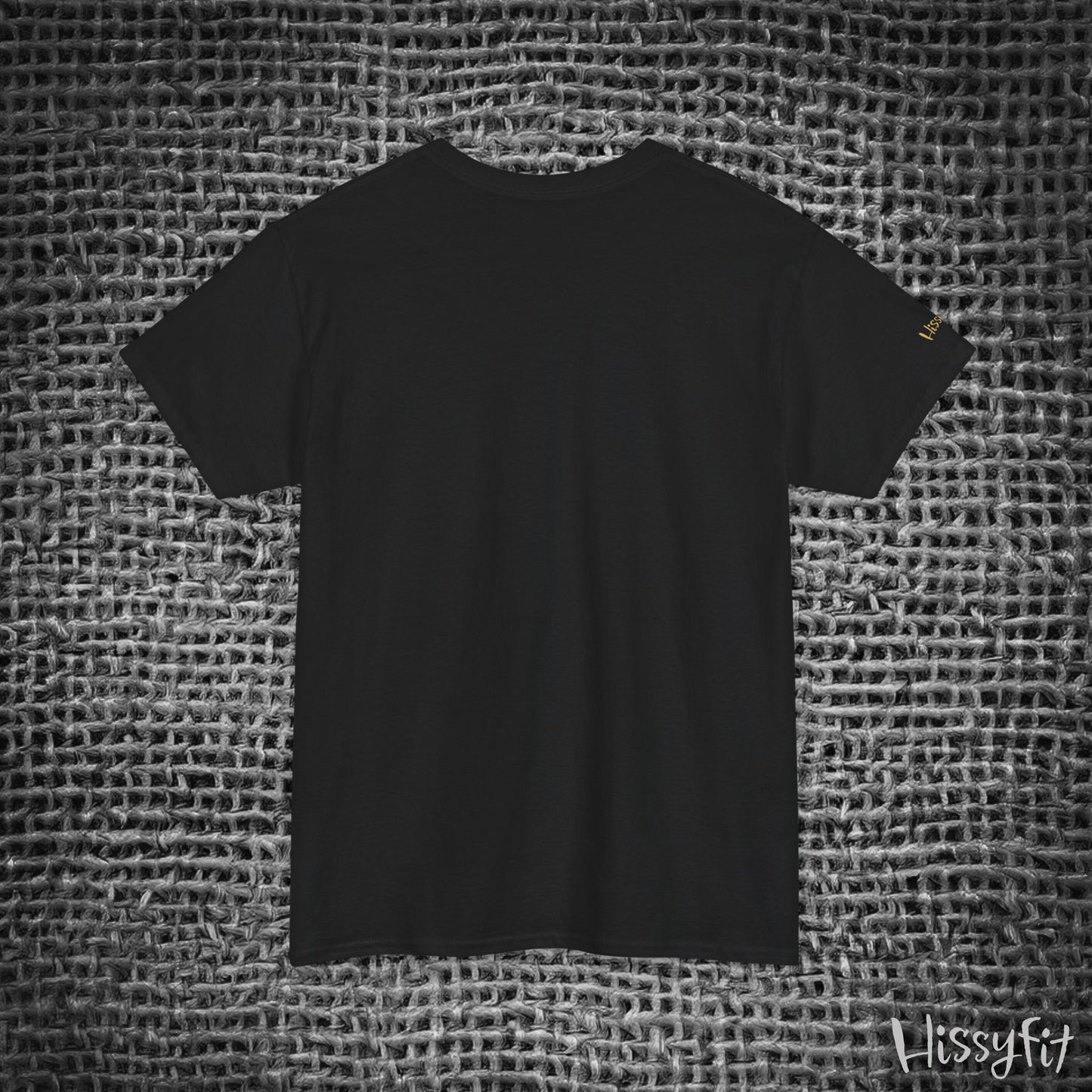 Black t-shirt on a textured gray background