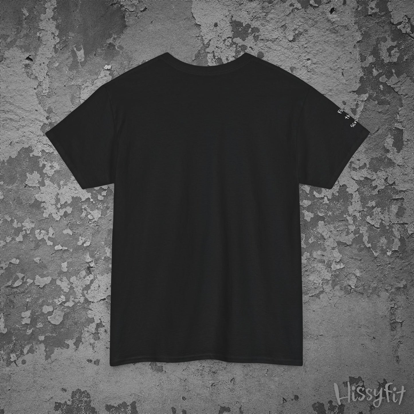 Black t-shirt on a textured gray background