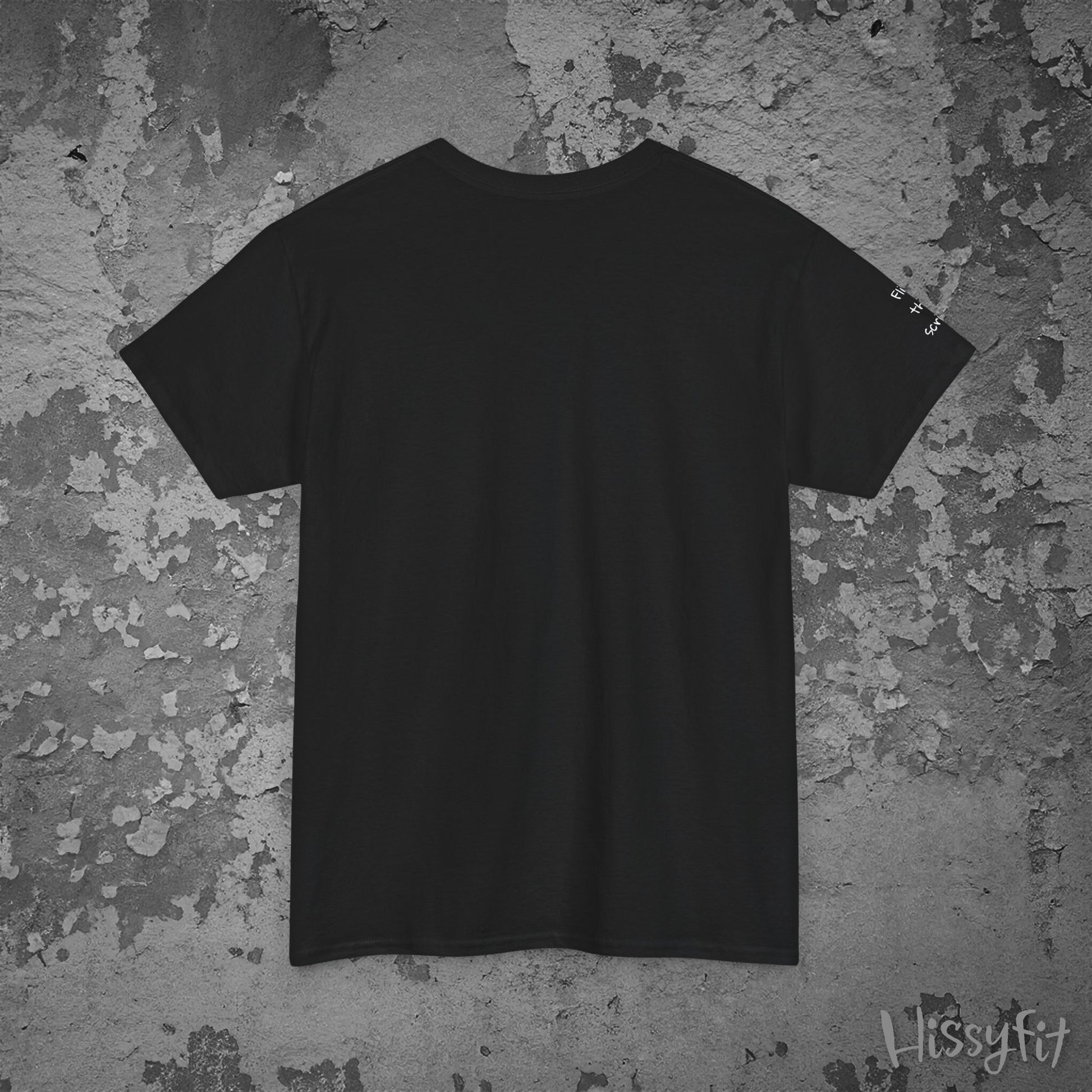 Black t-shirt on a textured gray background