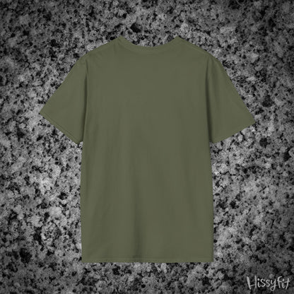 Green t-shirt on a gray granite surface with 'Hissyfit' branding.