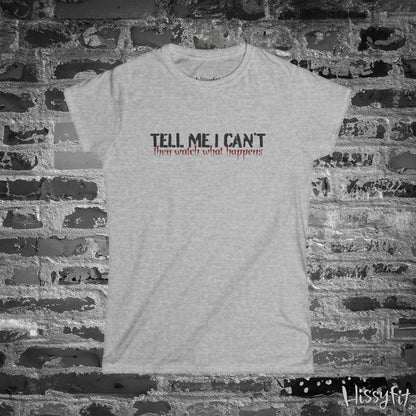 Gray t-shirt with motivational quote on a brick wall background