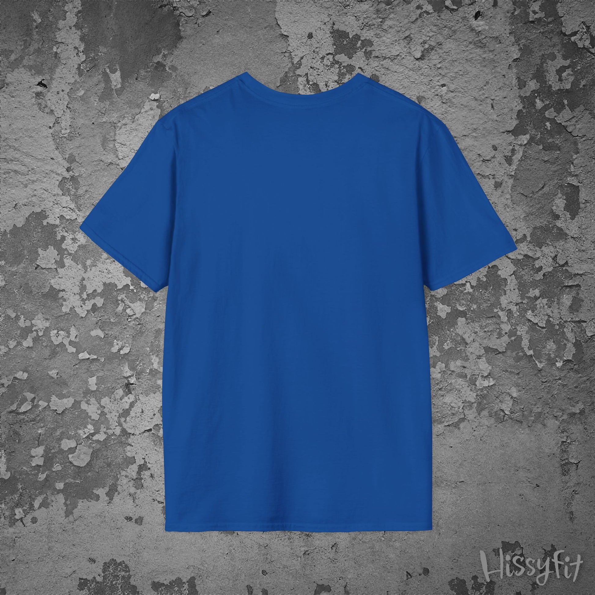 Blue t-shirt on a textured gray background