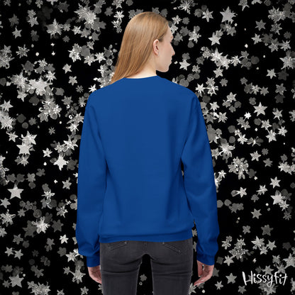 Person wearing a blue sweatshirt with a starry background