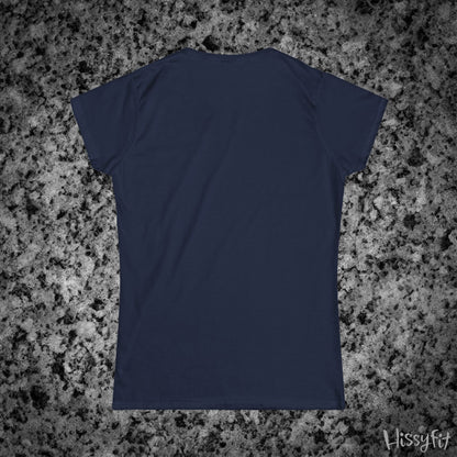 Navy blue t-shirt on a gray granite surface with 'Hissyfit' branding.