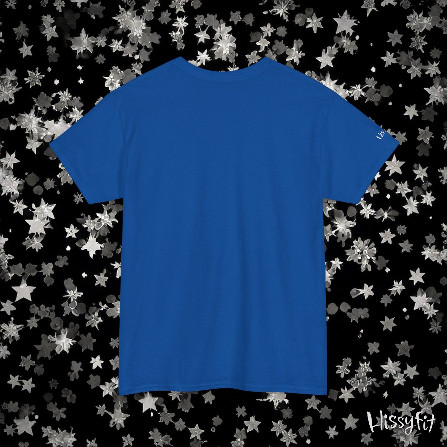 Blue t-shirt on a black background with star patterns
