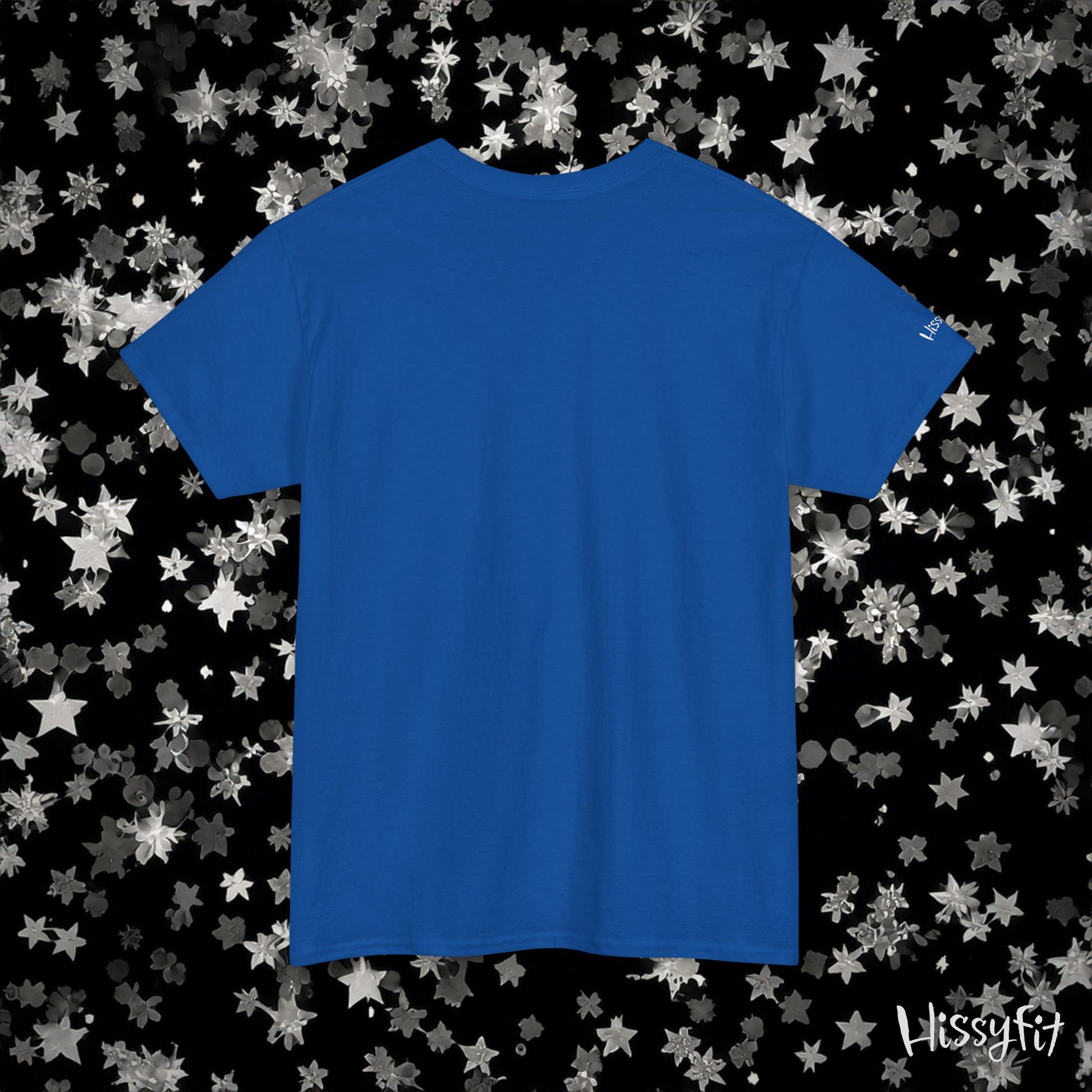 Blue t-shirt on a black background with star patterns