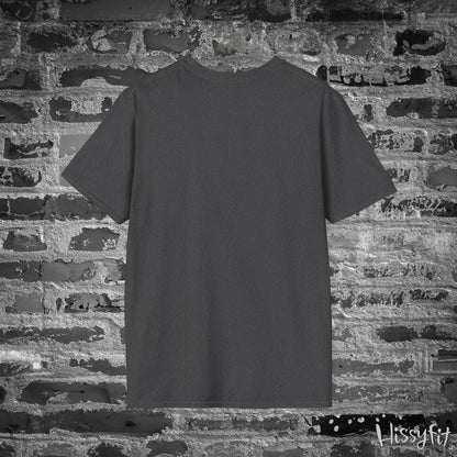 Plain gray t-shirt against a textured brick wall with 'Hissyfit' branding.