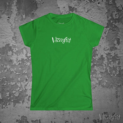 Green t-shirt with 'Hissyfit' logo on a textured gray background