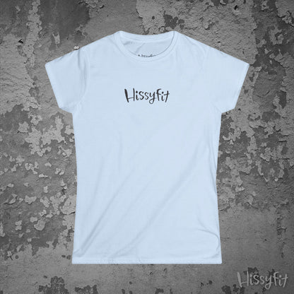Light Blue t-shirt with 'Hissyfit' logo on a textured gray background