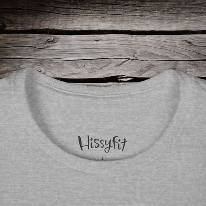 Gray sweatshirt with 'Hissyfit' text on a wooden surface